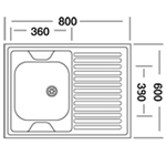 Мойка 80х60 (0,4) лев вып 1 1/2 Эконом (глуб. 13см)