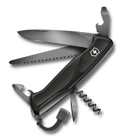 Фото швейцарский армейский раскладной чёрный перочинный нож 13 см RangerGrip 55 Onyx Black VICTORINOX 0.9563.C31P в коробке