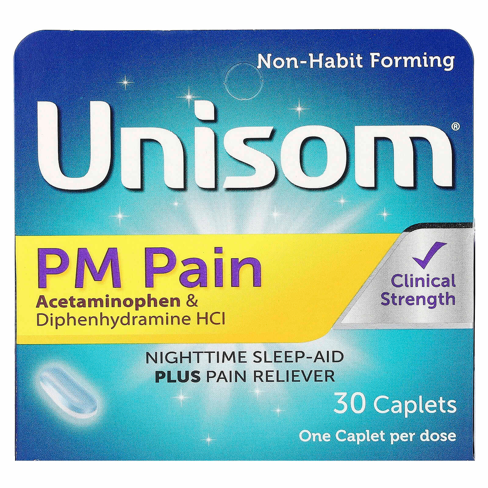 Unisom, PM Pain, средство для ночного сна и обезболивающее, 30 капсул