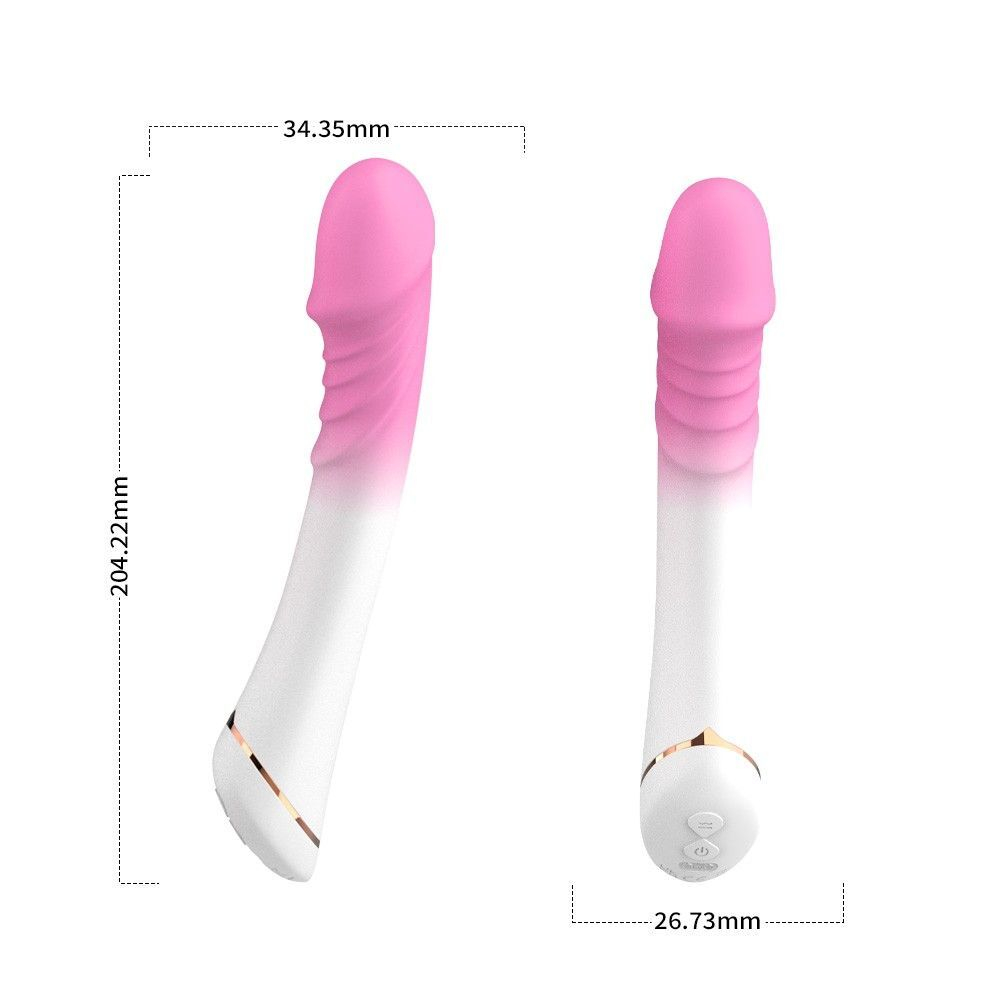 Бело-розовый вибромассажер с крупной головкой - 20,4 см. (Цвет: белый с розовым)