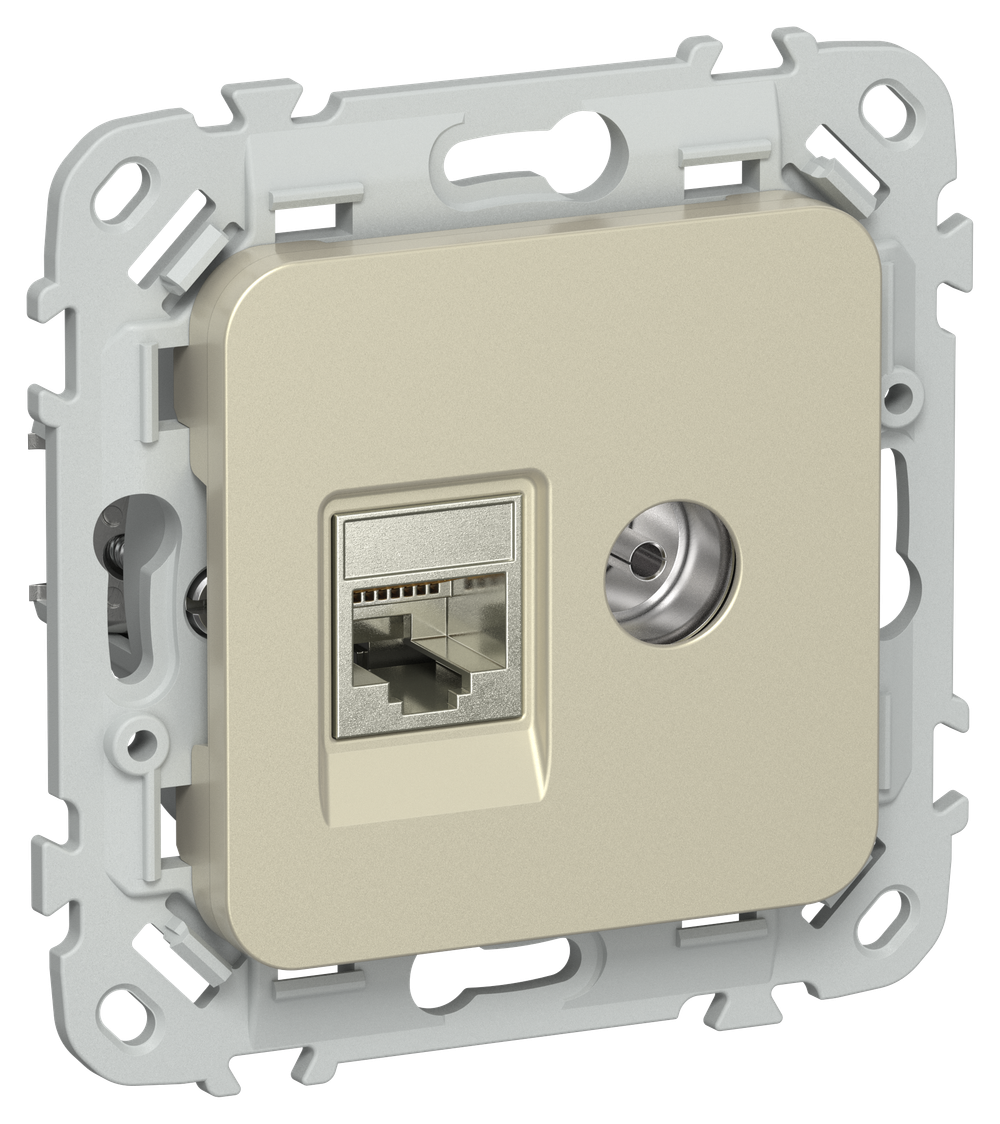 FLITE Розетка 2-местная RJ45/TV категория 5Е STP РКТВ5е-2-1-ФлШ шампань IEK