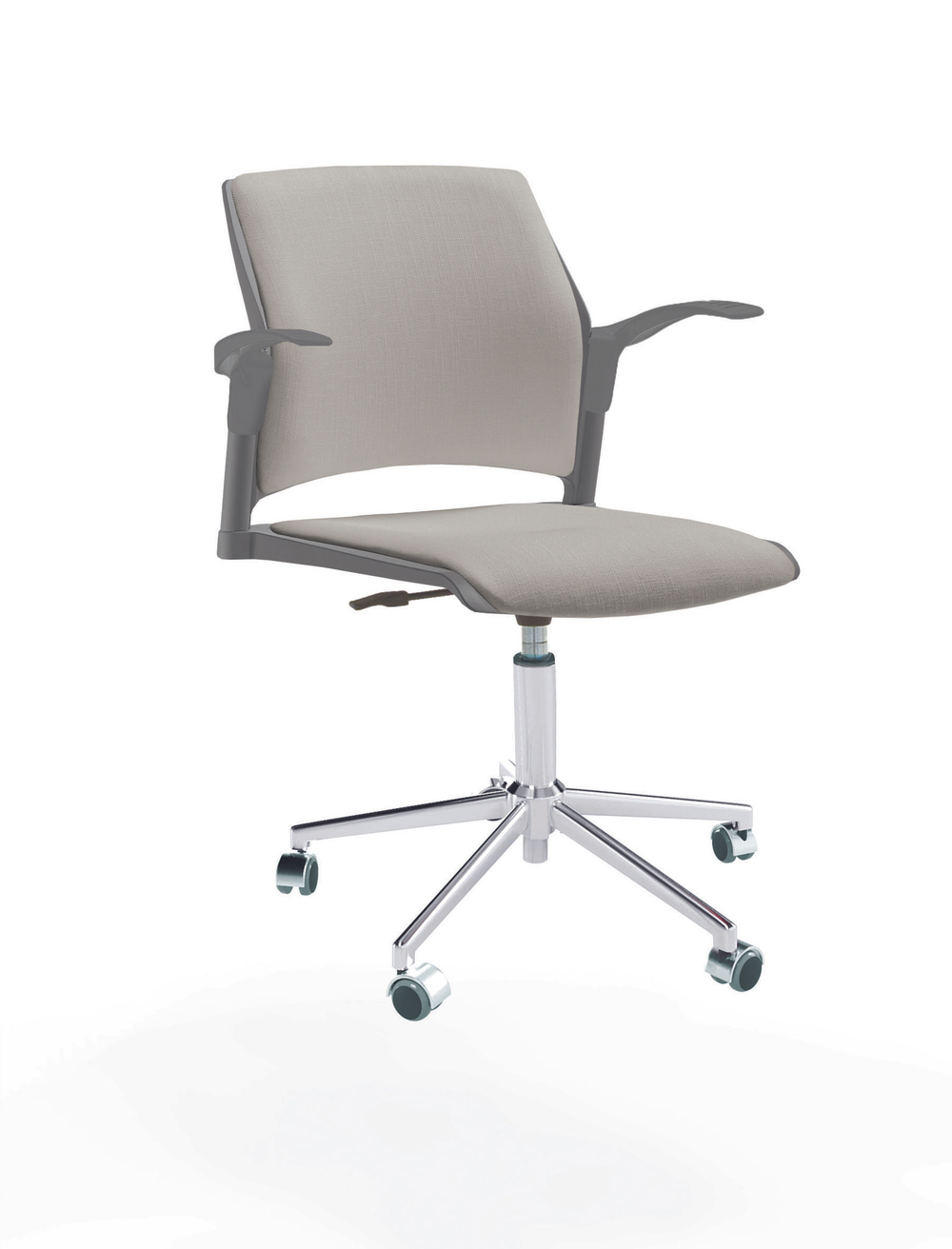 Кресло Rewind каркас хром, пластик серый, база стальная хромированная, с открытыми подлокотниками, сиденье и спинка светло-серые