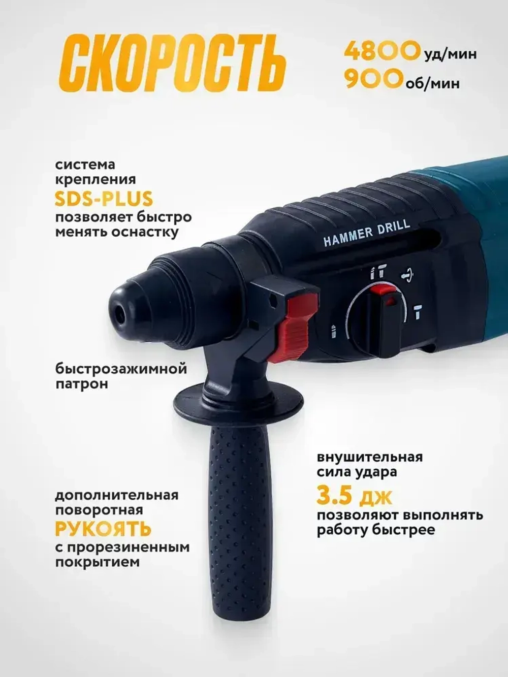 Отбойный молоток электрический,1000Вт, 3.5Дж, SDS+, от сети 220В