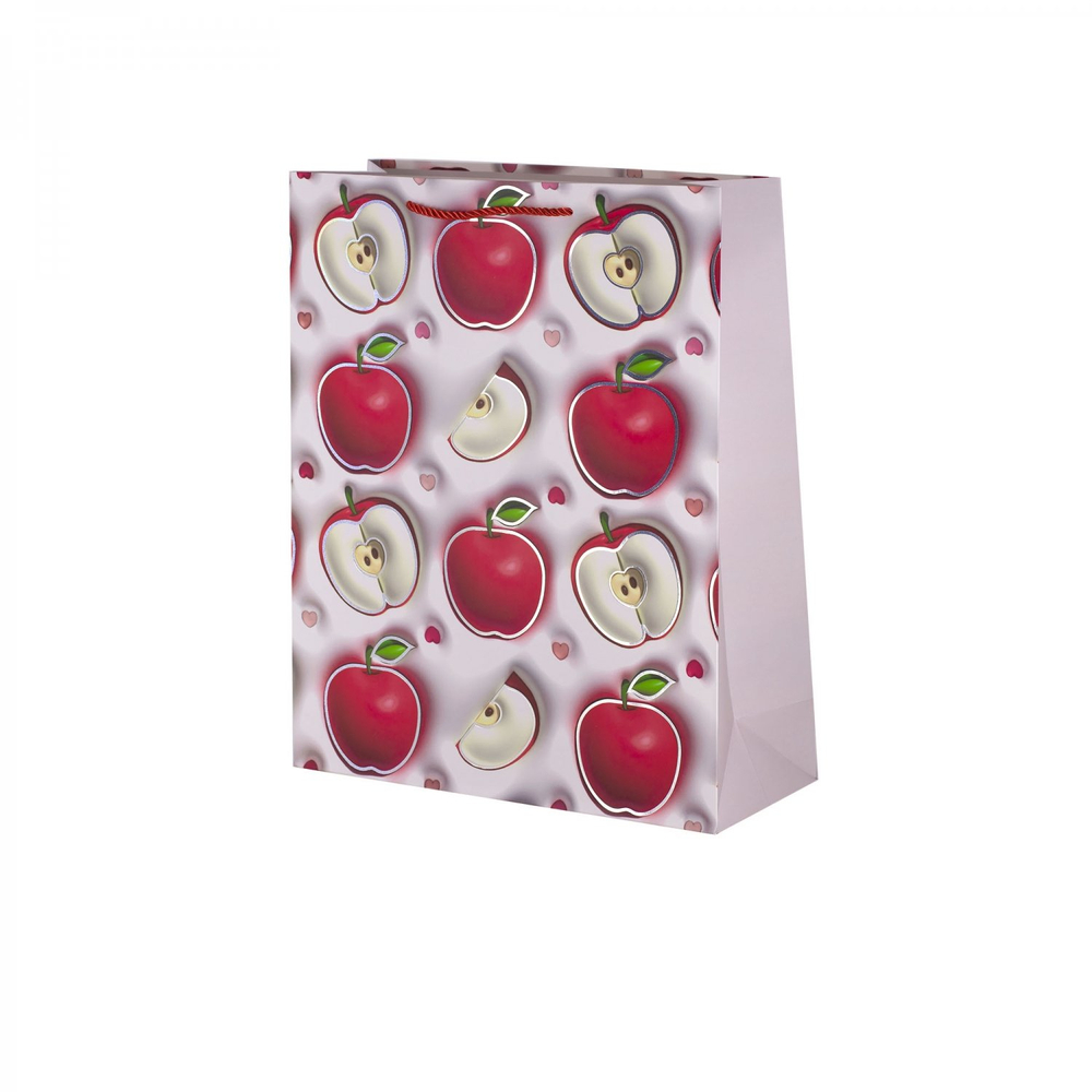 Пакет подарочный бумажный Alingar, (М) 18х23х10 см, вертикальный, "Сочные фрукты", мат. ламинация, тиснение голография, эфффект 3D, ассорти