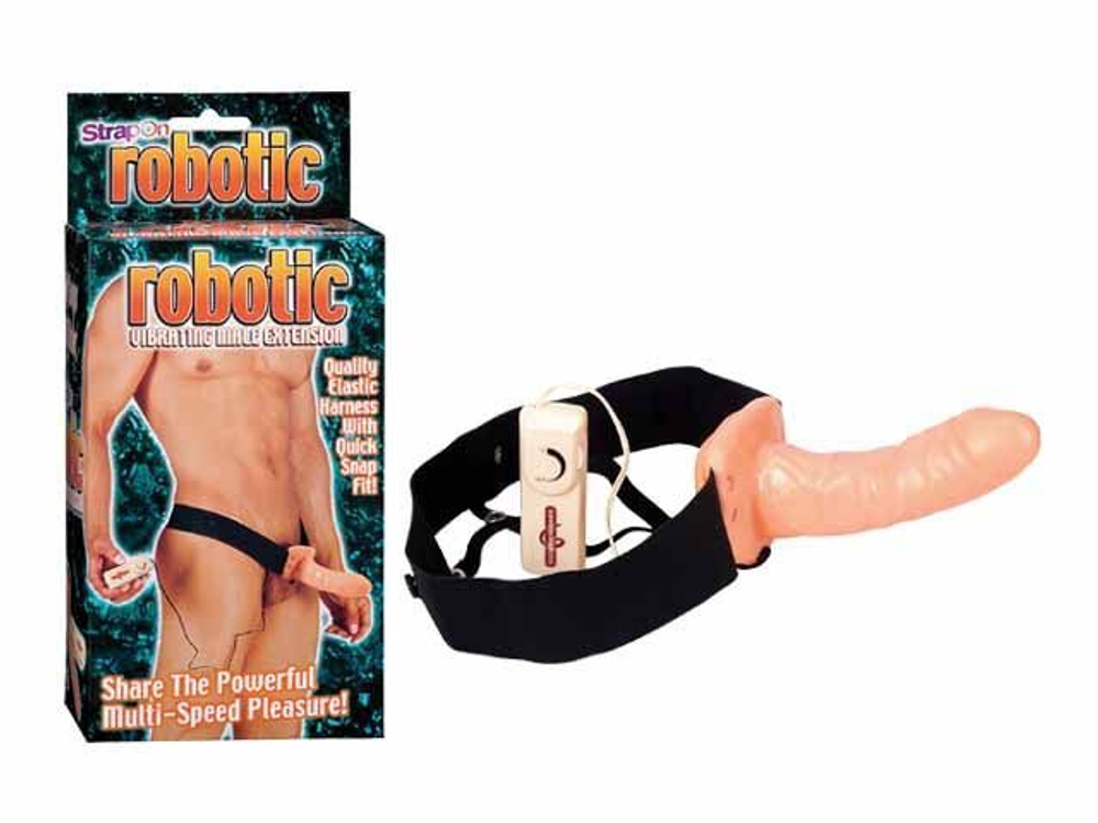 Телесный полый виброфаллопротез ROBOTIC - 18 см. (Цвет: телесный с черным)