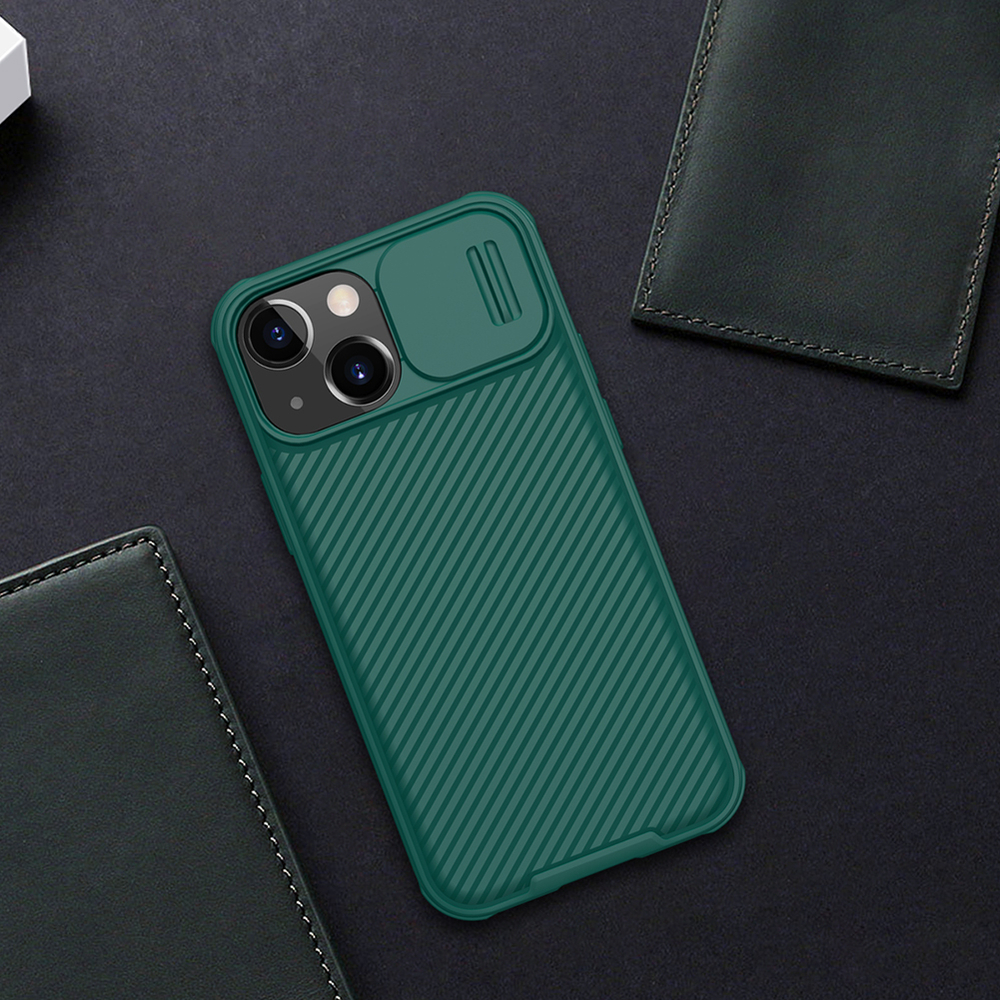 Усиленный чехол зеленого цвета с защитной шторкой для камеры от Nillkin для iPhone 13 Mini, серия CamShield Pro Case