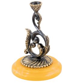 Народные промыслы AM-1584/1 Подсвечник «Ажурный» (латунь, янтарь)