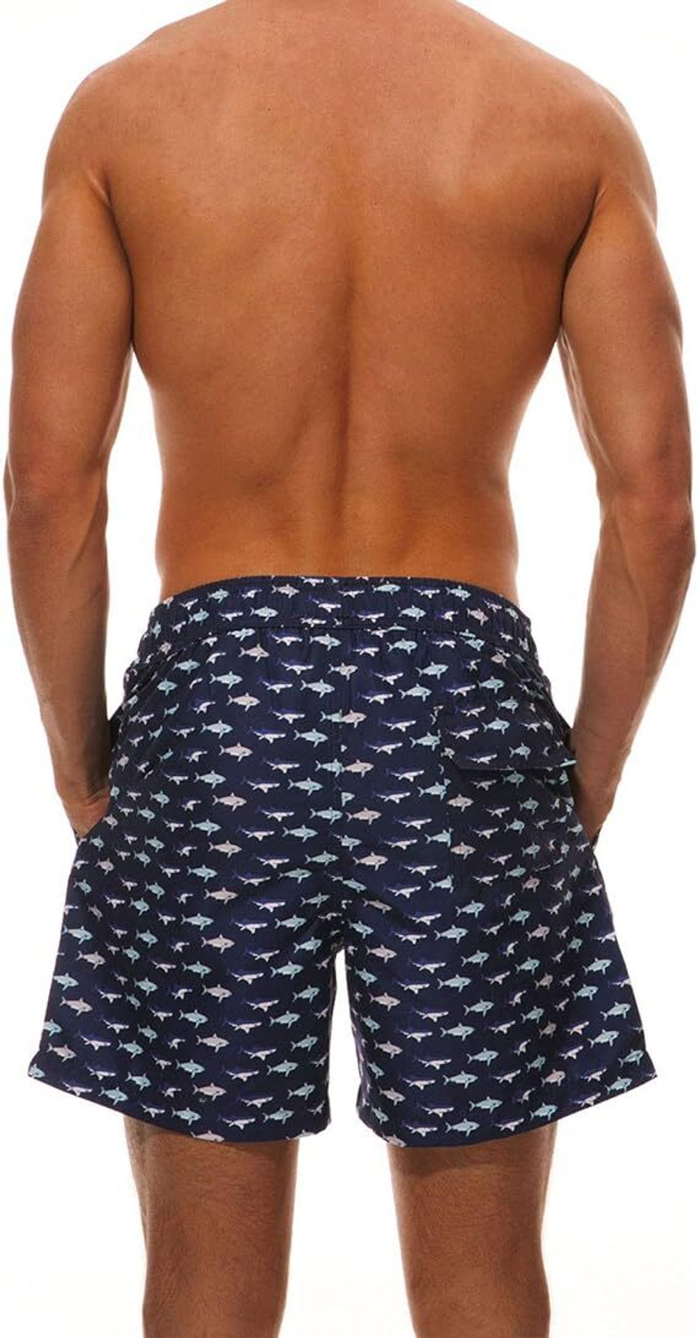 Темно-синие пляжные шорты с акулами (Размер: XL) (Цвет: темно-синий)