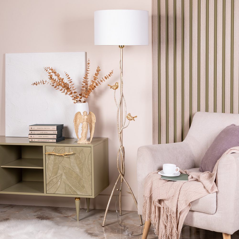 Светильник напольный торшер Терра с абажуром Винтаж-2 Белый