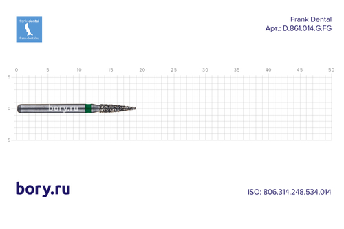 Бор алмазный зеленый  Frank Dental типа FG - D.861.014.G.FG