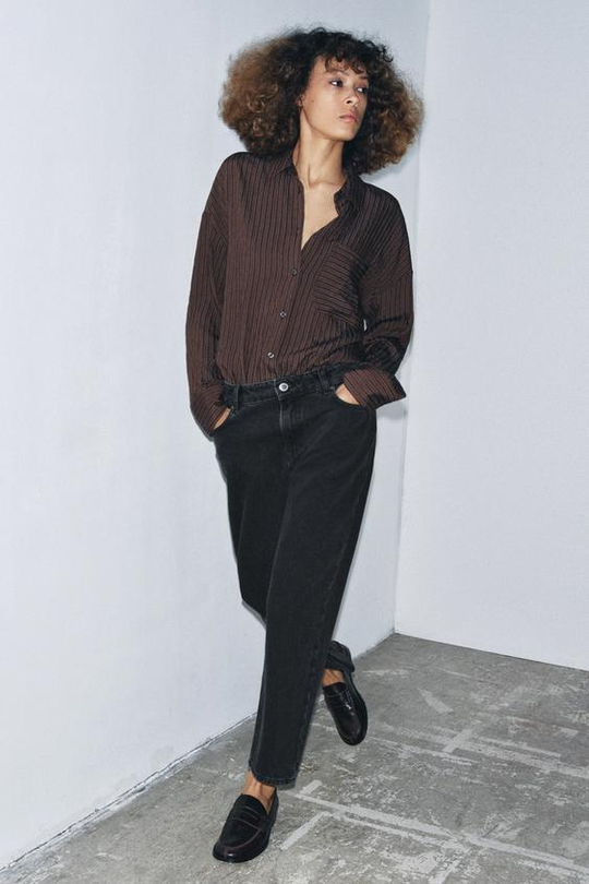 ZARA ДЖИНСЫ ZW COLLECTION ПОЛНОЙ ДЛИНЫ СО СРЕДНЕЙ ПОСАДКОЙ, ЧЕРНЫЙ