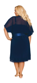 Пеньюар с короткими рукавами и атласным поясом (Размер: XXXL) (Цвет: темно-синий)