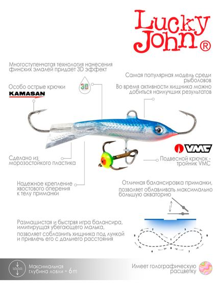 Балансир Lucky John CLASSIC 4.5 с тр. 50мм/15H блистер