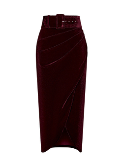 Юбка миди драпированная из бархата с ремнем