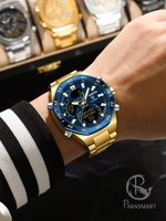 Часы мужские кварцевые ALDEBARAN E101 c металлическим браслетом (желтое золото, синий)