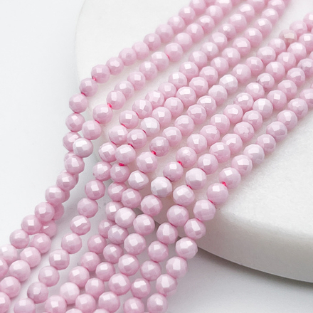 Фианит "матовый" (кубический цирконий), цвет розовый, размер около 3 мм, цена за нить 38 см