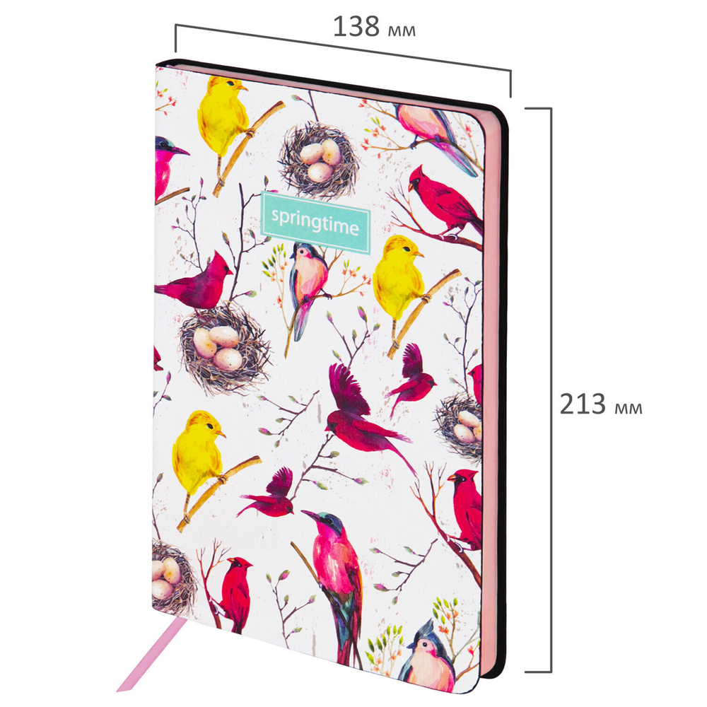 Ежедневник недатированный А5 (138х213 мм) BRAUBERG VISTA под кожу гибкий 136 л. "Birds" (2 штуки в упаковке)