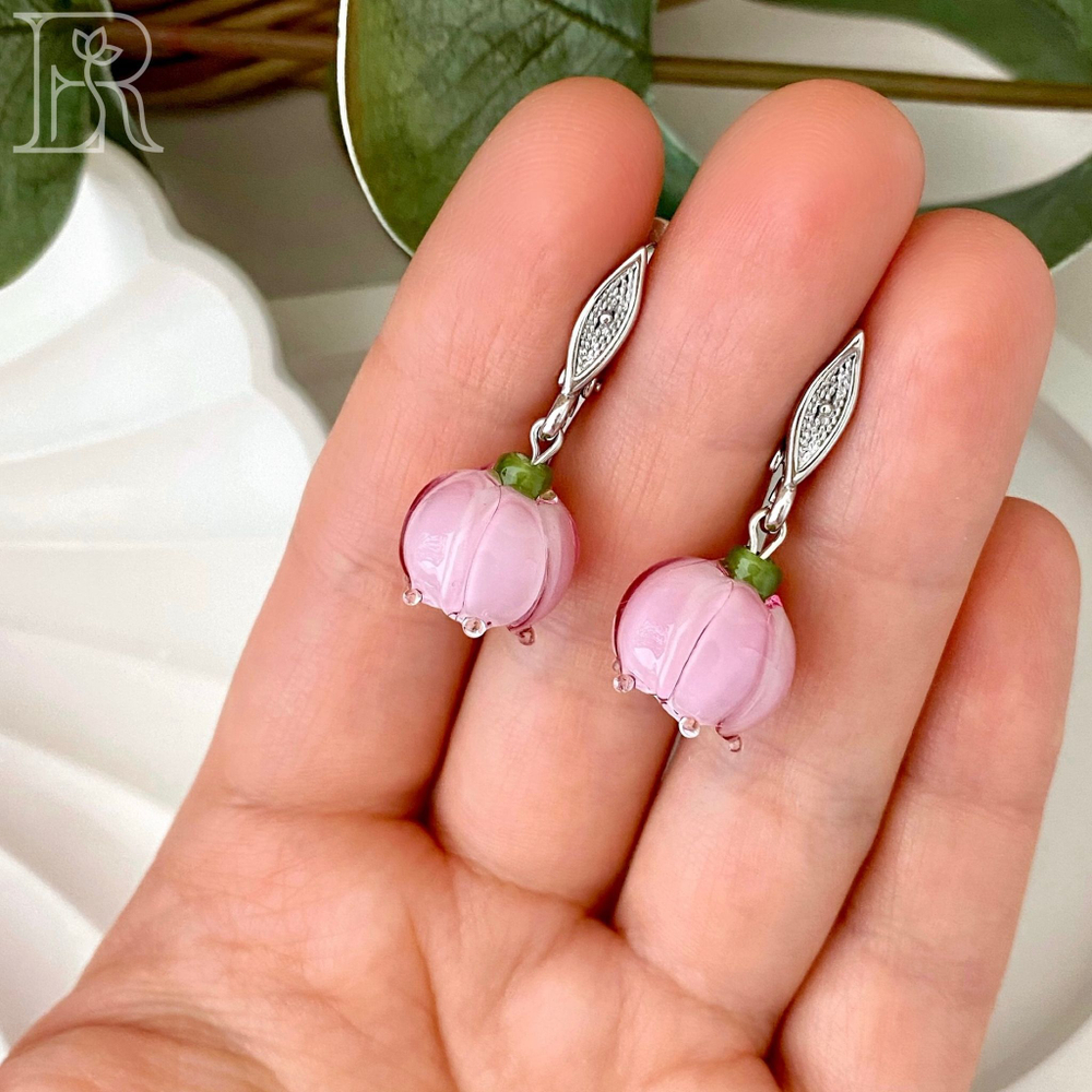 LEFIREL' Серьги серебряные женские "Ландыши" с цветами из муранского стекла / ювелирные украшения из родированного серебра 925