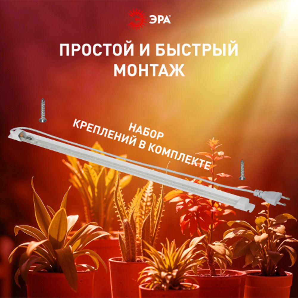 Светильник для растений, фитолампа светодиодная линейная ЭРА FITO-10W-Т5-RB-Slim красно-синего спектра 10 Вт Т5 | Линейные фито светильники