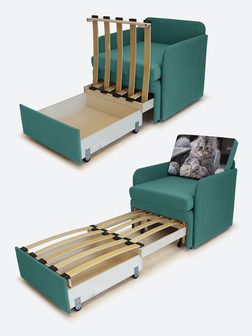 Кресло-кровать "Миник" с подлокотниками, купон Котенок в клубках