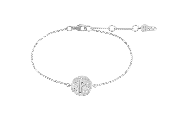 Браслет с руническим медальоном-амулетом Вуньо на цепочке, серебро