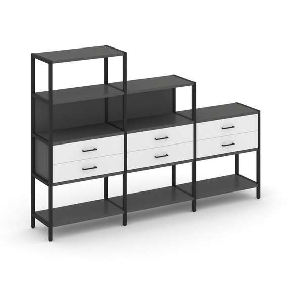 Shelf System Трехсекционный стеллаж четырех/трех/двухярусный с ящиками SN.STM-431 Антрацит/Белый/Мет
