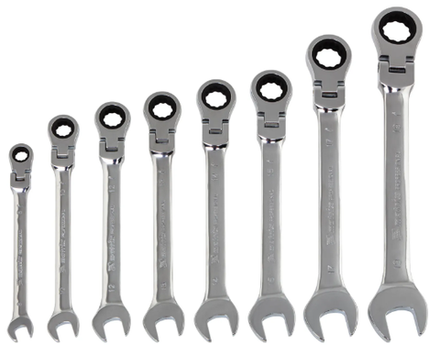 Набор ключей комбинированных, трещеточных шарнирных 8 шт "Matrix" 14898