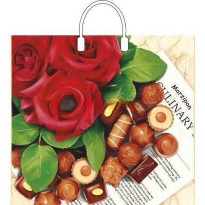 Пакет с пластиковой ручкой ПВД 38х35 (90 мкм) "Марципан" лам. (10/100 шт.) Интерпак