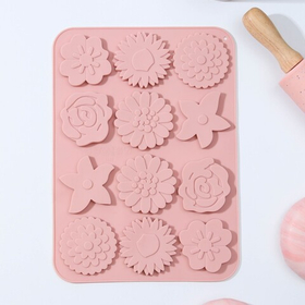 Форма силиконовая для шоколада «Цветочная поляна», 12 ячеек