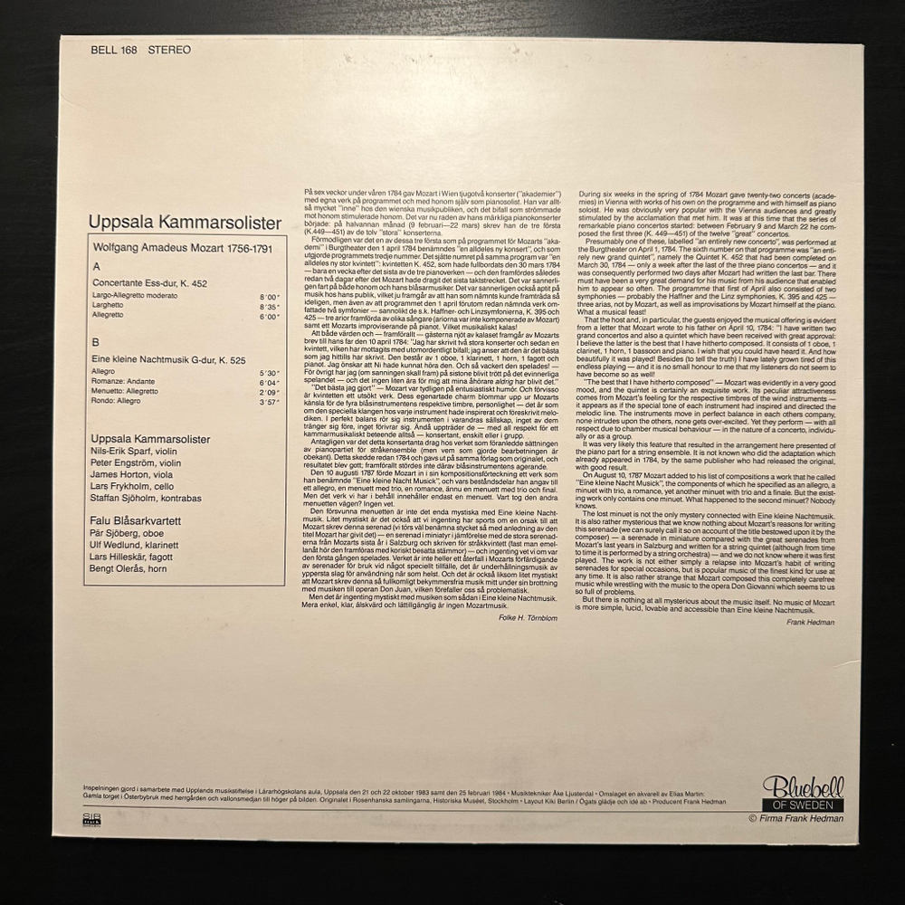 Моцарт - Маленькая ночная серенада К.525, К.452 (Швеция 1983г.)