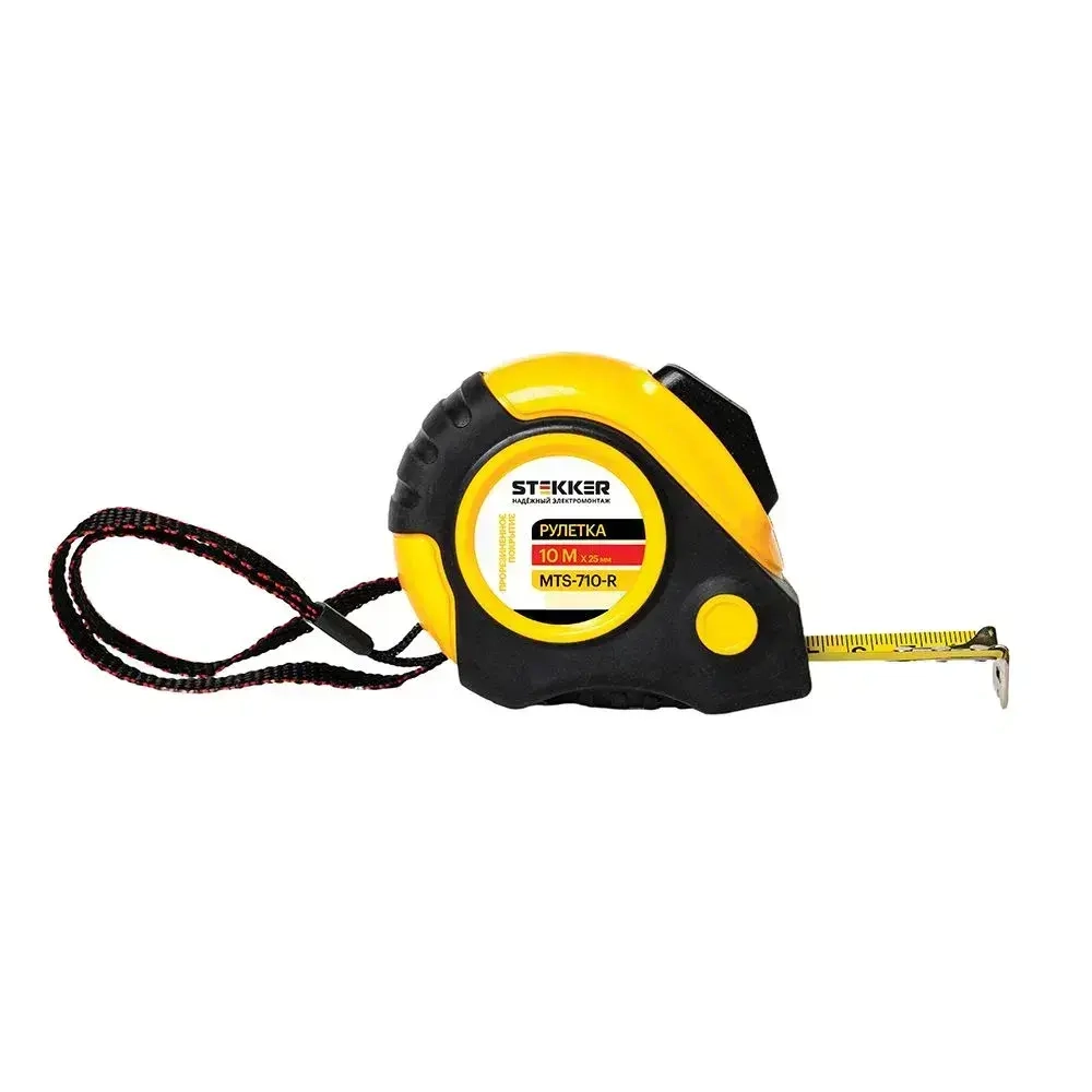 Рулетка, 10 м х 25 мм, прорезиненное покрытие, II класс точности, автостоп Stekker MTS-710-R 50204