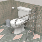 Поручень откидной опорный для санузла, со стопорным механизмом и бумагодержателем, напольный, нерж. сталь, 730x865 мм, D38 мм