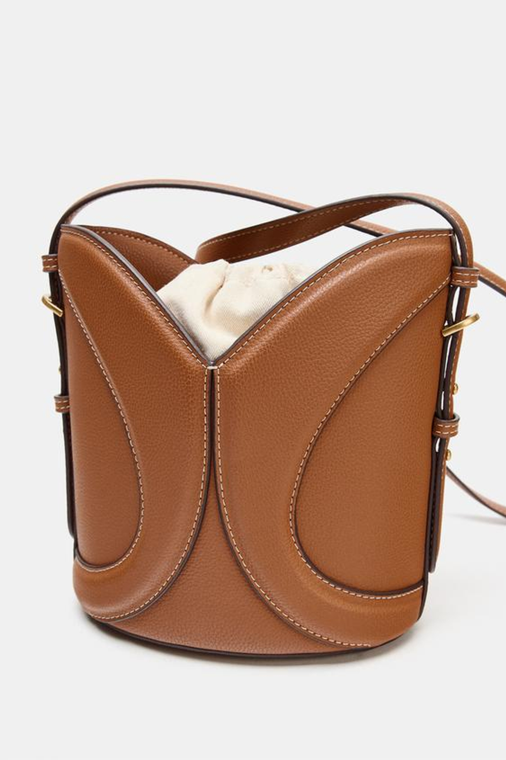 ZARA МИНИ-СУМКА-МЕШОК С ДЕКОРАТИВНОЙ СТРОЧКОЙ, ТЕМНЫЙ РЫЖЕВАТО-КОРИЧНЕВЫЙ