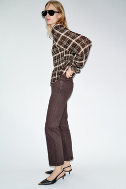 ZARA ДЖИНСЫ Z1975 MINI FLARE С ВЫСОКОЙ ПОСАДКОЙ, КОРИЧНЕВЫЙ