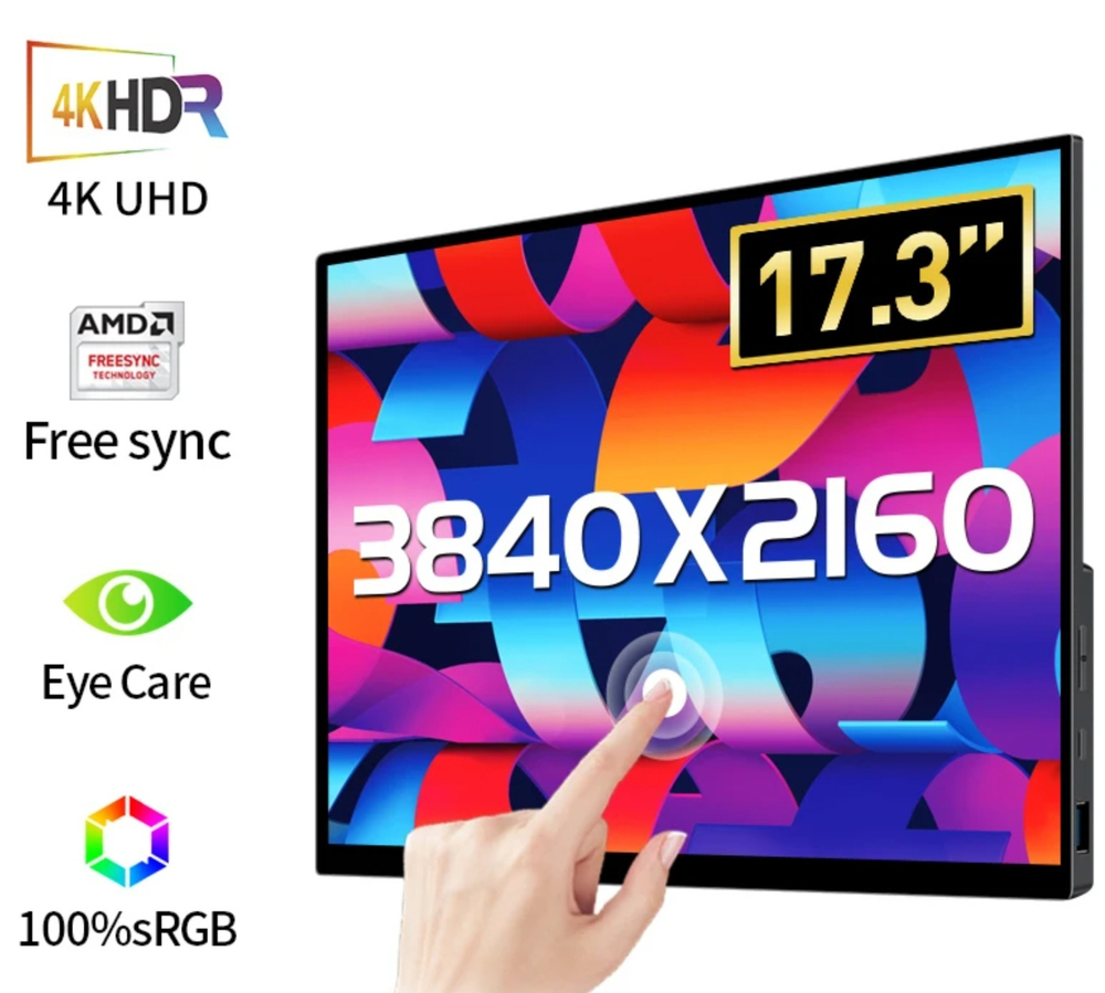 17" Портативный сенсорный монитор VCHANCE 4K IPS 3840x2160, 60 Гц