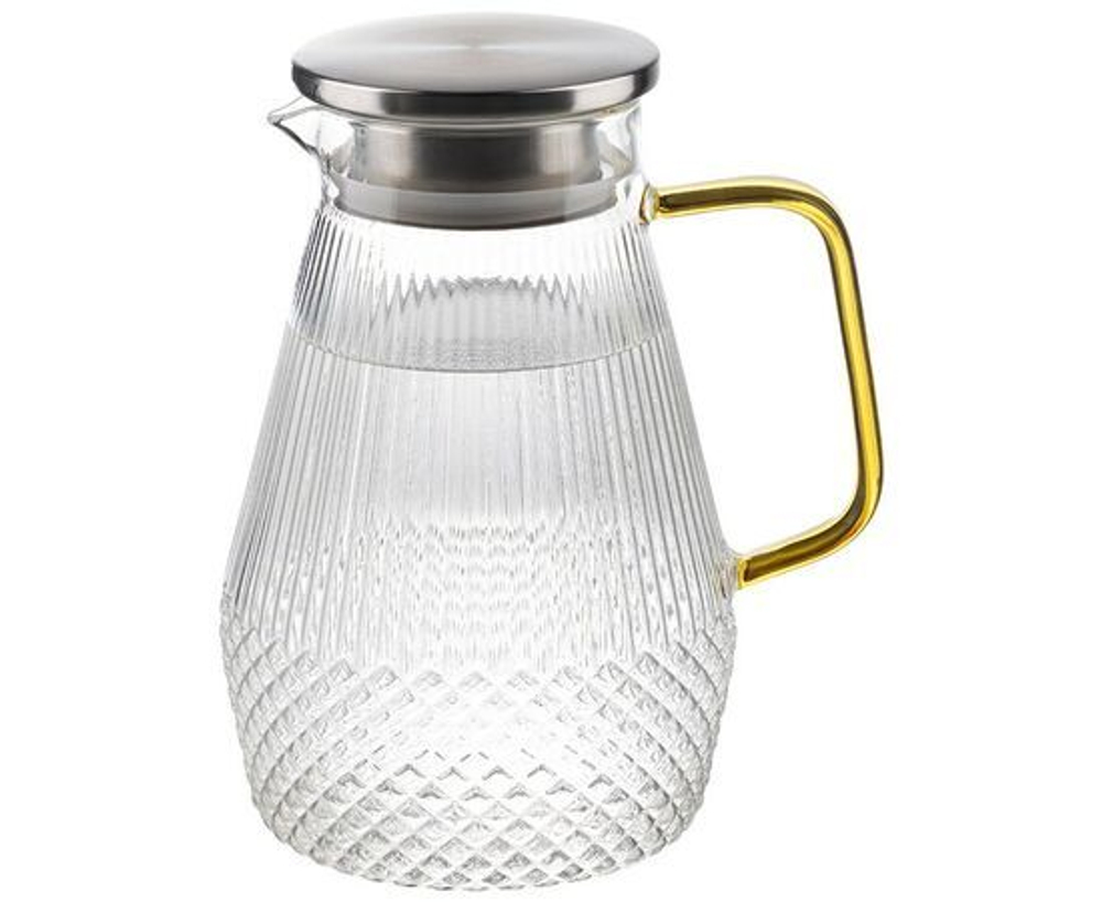 Кувшин AROMA 1,6 л из боросиликатного рельефного стекла с крышкой-фильтром из нерж стали, цв ручка (106478)