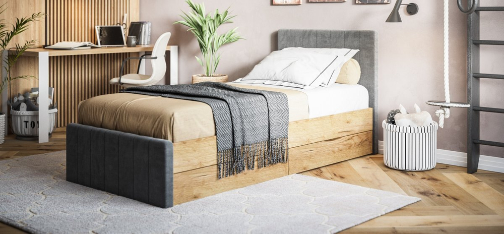 Кровать ЛОФТ Мини 90*200 Крафт табачный, MONOLIT Серый