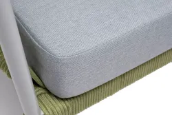 "Диего" диван 2-местный плетеный из роупа, каркас алюминий светло-серый (RAL7035) муар, роуп салатовый меланж круглый, ткань светло-серая