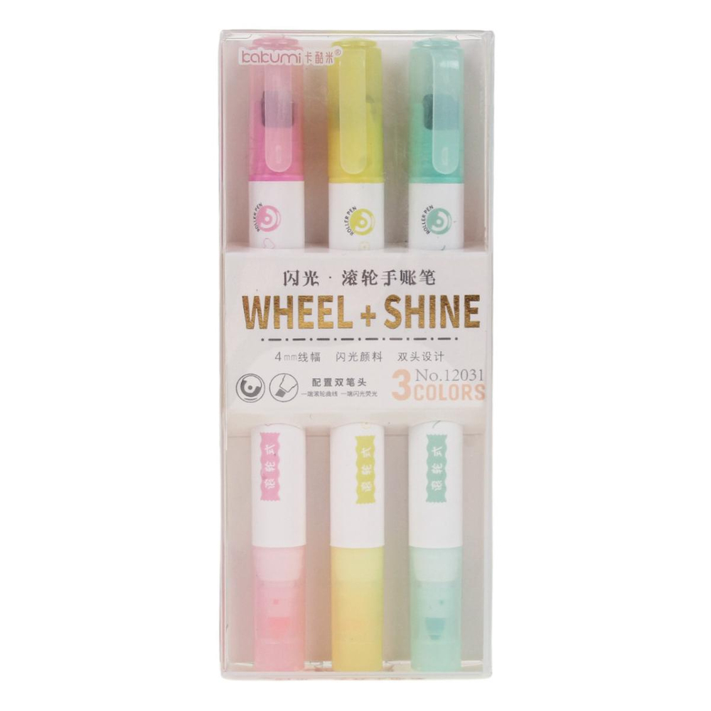 Набор текстовыделителей 3шт. с блестками и роллером "Pastel"