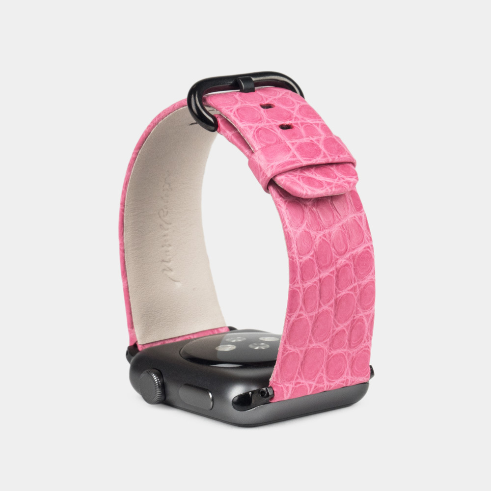 Ремешок для Apple Watch 44/45/46 mm из кожи аллигатора, розового цвета