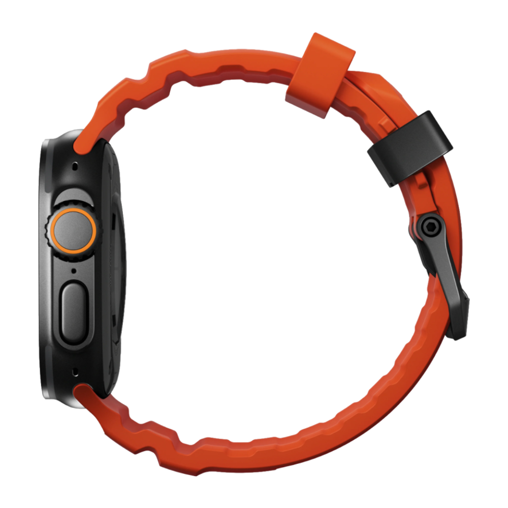 Спортивный ремешок Nomad Rocky Point Band Limited Edition для Apple Watch 44, 45, 46 мм и Ultra 2–3 Водостойкий ремешок из фторэластомера с классической застёжкой из титана 5-го класса. На запястье обхватом 145–195 мм