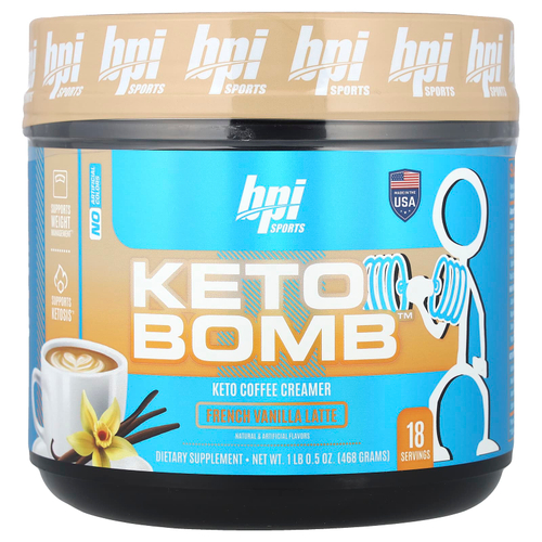 BPI Sports, Keto Bomb, кетогенные сливки для кофе, латте с французской ванилью, 468 г (1 фунт 0,5 унции)