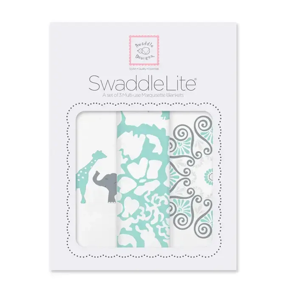 SwaddleDesigns Набор пеленок маркизет SwaddleLite - Sweet Dreams, SeaCrystal
