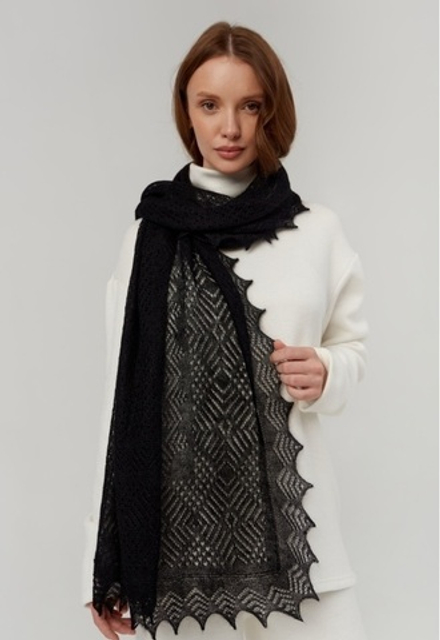 Оренбургский пуховый палантин с шелком АШ16070-07 черный
