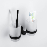 Стакан для зубных щеток, двойной, стекло,нерж сталь, чер, Frap, F30208