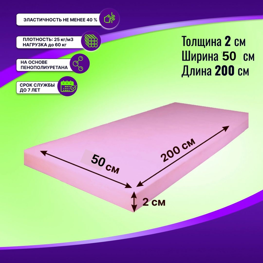 Поролон ST 2536 (стандарт) толщиной 2 см жесткость 3.6 кПа, плотность 25кг/м3