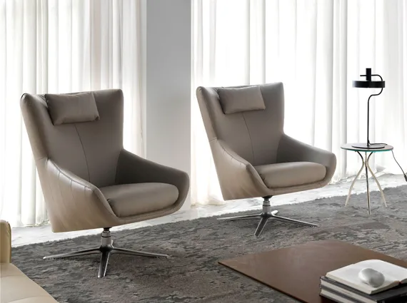 Крутящееся кресло Angel Cerda 5044, бежевая кожа