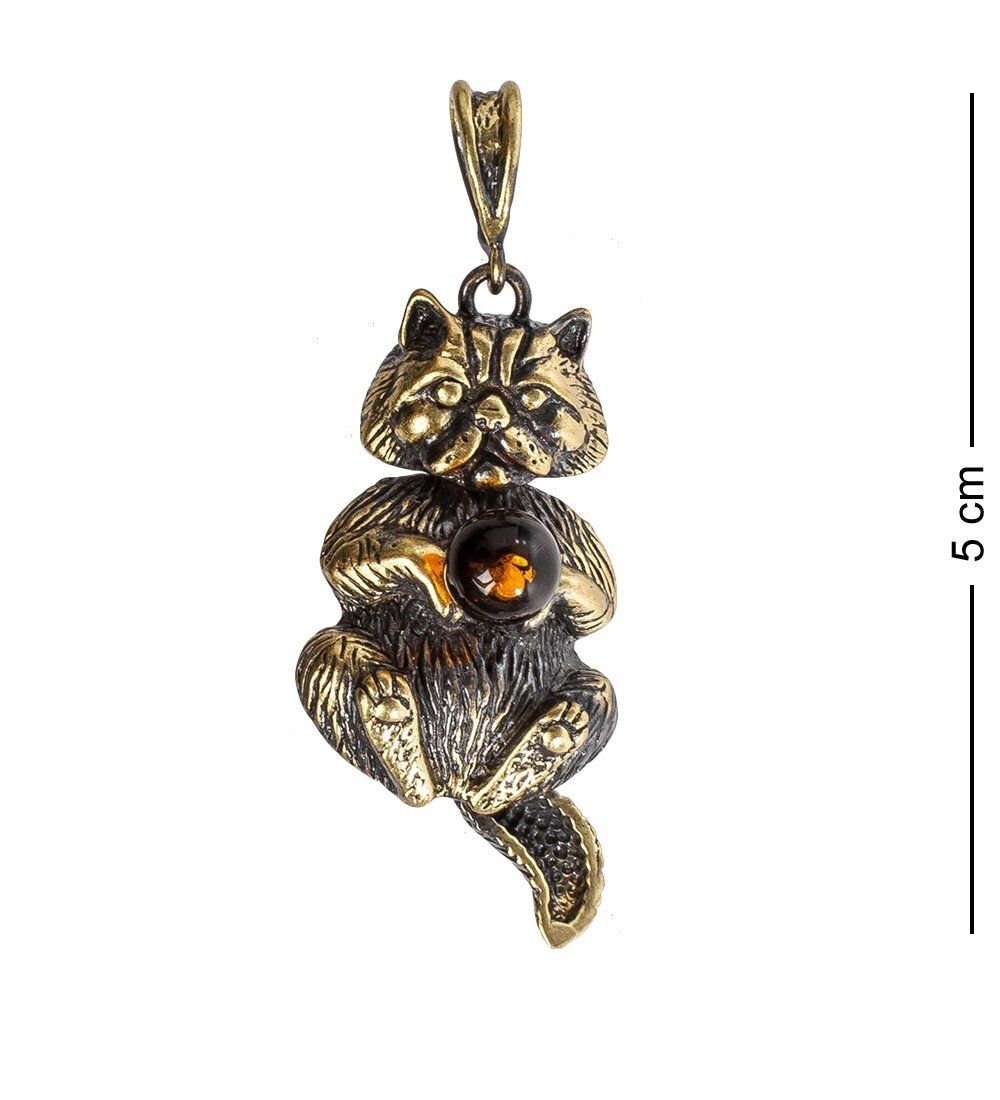 AM- 125 Подвеска «Котик с шариком» (латунь, янтарь)