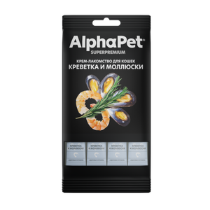 Крем-лакомство для кошек AlphaPet Superpremium с креветкой и моллюсками.