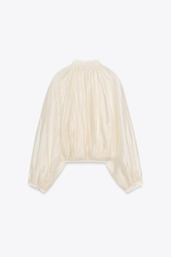 ZARA БЛУЗА С РУКАВАМИ-БУФАМИ, ЭКРЮ